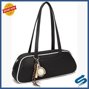 Small Vegan Leather Crossbody Bag with Baseball Charm, 4 Pockets